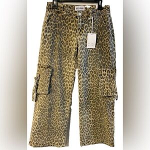 Disclosure Leopard Print Low-Rise Baggy wide leg Cargo Jeans Size 7/28 NEW